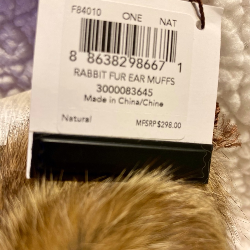 Coach Rabbit Fur Earmuffs, Winter Leather Black Band, Fur Ear Cover. MSRP $298 - Picture 3 of 4